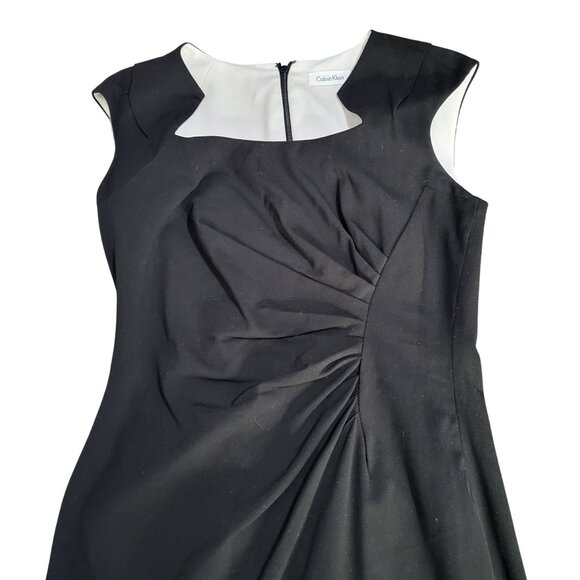 Calvin Klein Black Dress Womens SZ 8 Side Ruched Sheath Cocktail LBD - Picture 4 of 9